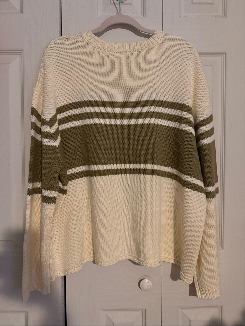 Altar’d State Nala Oversized Stripe Sweater Ivory & Olive Green Relaxed Cozy NEW - Picture 7 of 7